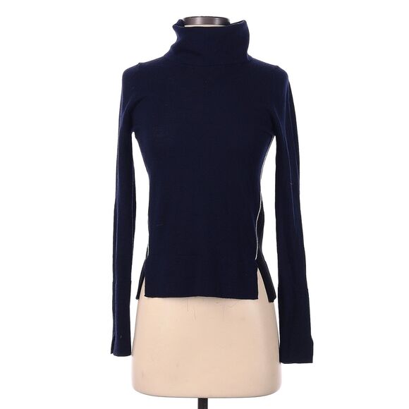 ME+EM Sweater Women XS Navy Black Wool Convertible Turtleneck Preppy Classic - Picture 1 of 14
